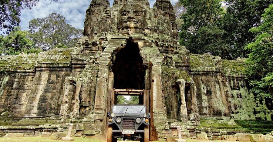 Angkor Wat in a vintage Jeep with driver - jeep rental - Forest roads and a glimpse of rural Cambodia