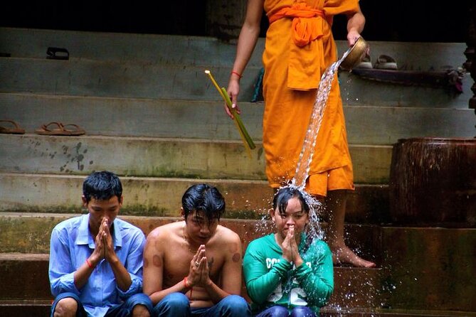 Monk Blessing Ceremony - Preparing with a sarong, towel, and offering
