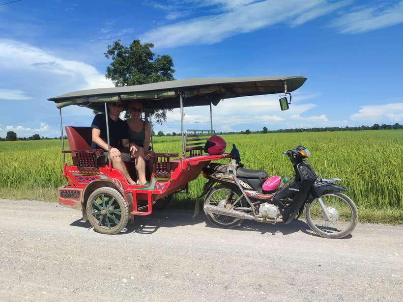 Secret Countryside Rice fields-Bamboo Train/Bat Cave - The mountain top gives you Battambang from above