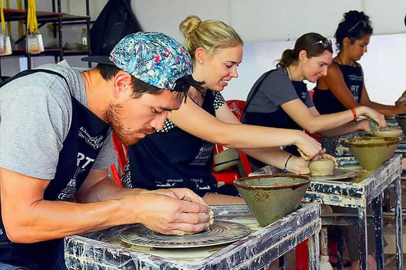 Siem Reap : Pottery Classes with Transfer round trip - Adding Khmer designs with studio tools